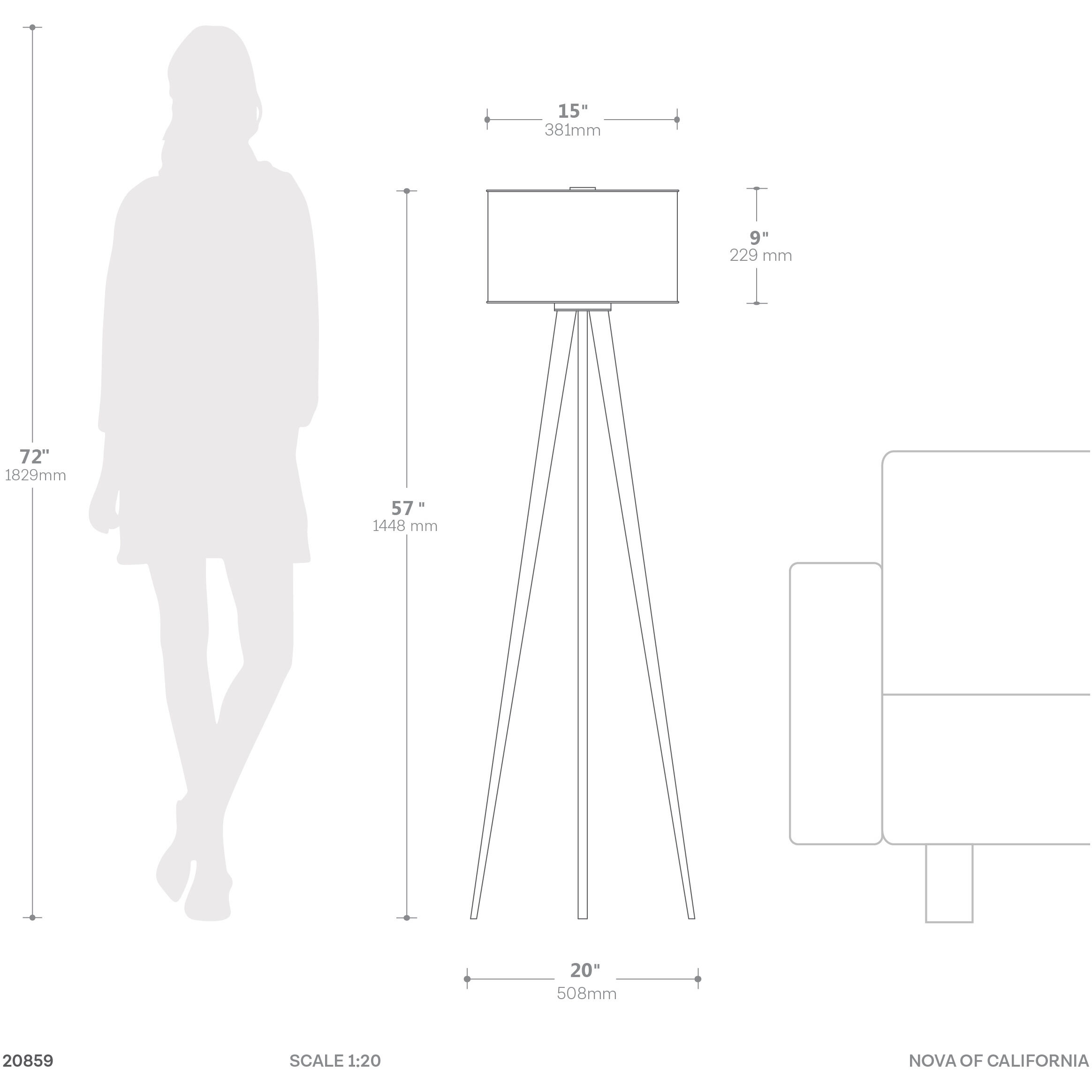 Quattro 61 inch 23.00 watt Natural Ash Wood and Weathered Brass Floor Lamp Portable Light